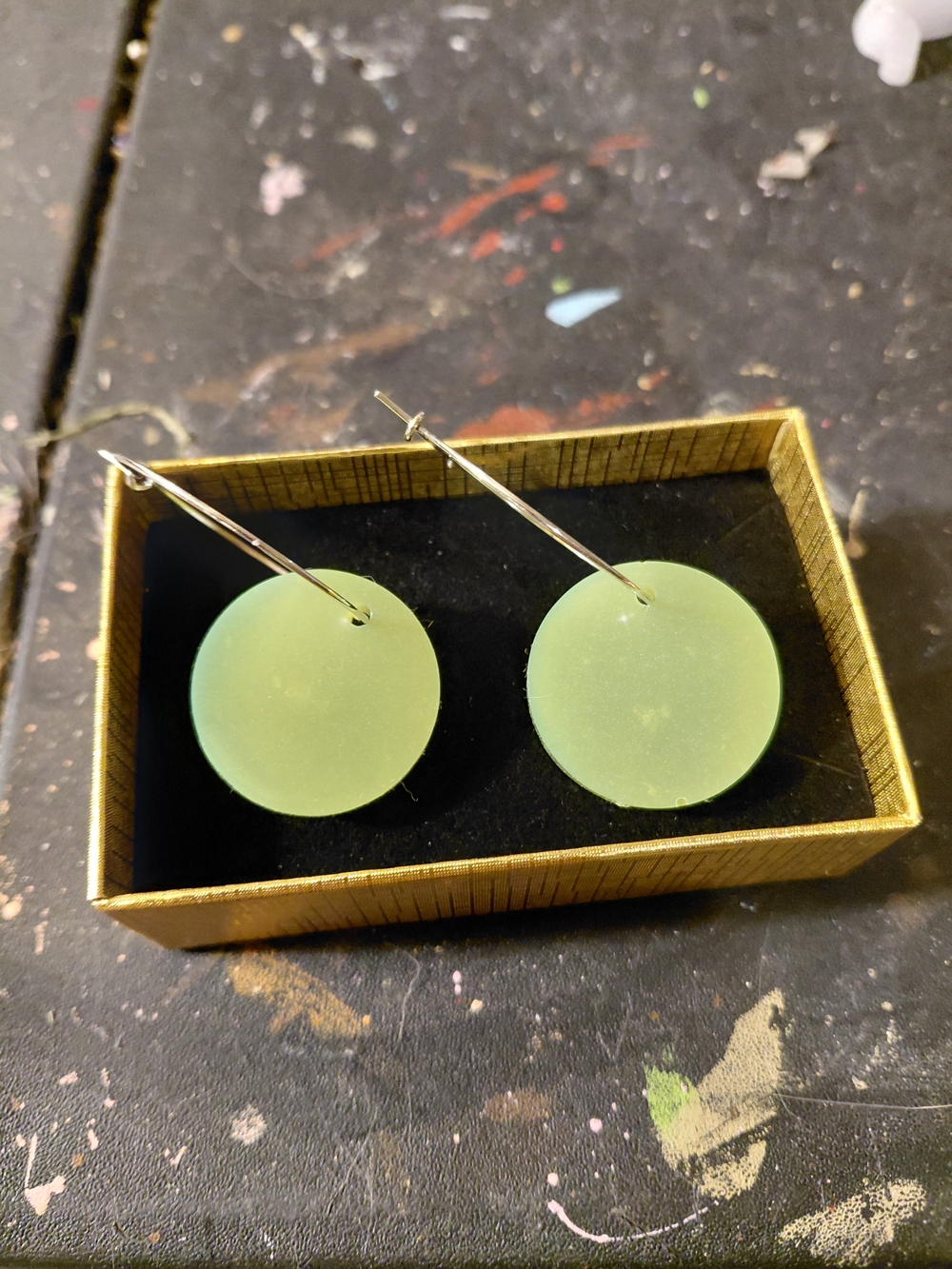 Olive Green Round Drop Earrings - Unbranded